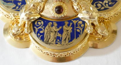 Ornate French antique solid silver gilt Gothic Chapel Set